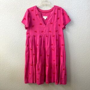 NWOT Maeve Anthropologie Tiered Pink Tunic Dress with Crab Embroidery